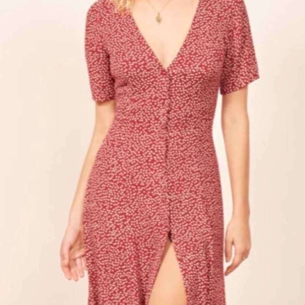 NWT reformation locklin Midi V Neck dress Dakota - Picture 4 of 8